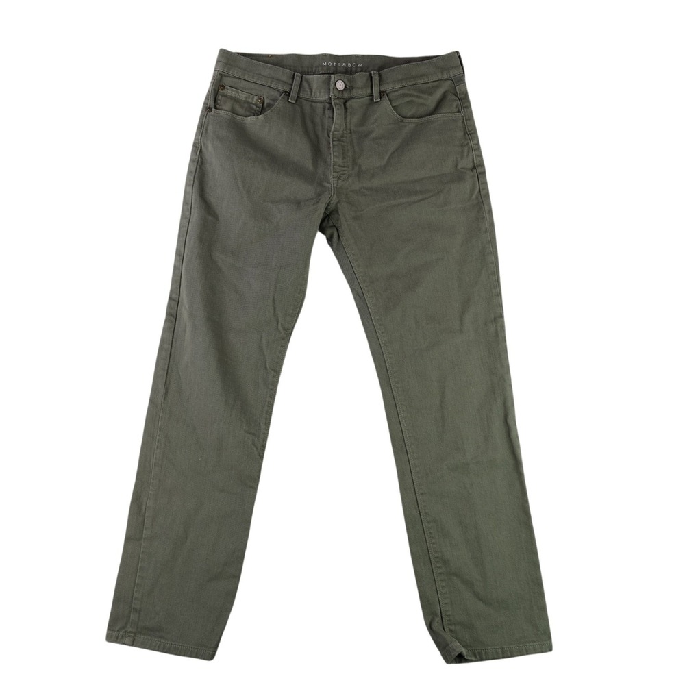 Mott & Bow Slim Mercer Pants Mens 35x30 Moss Green Cotton Stretch Chinos